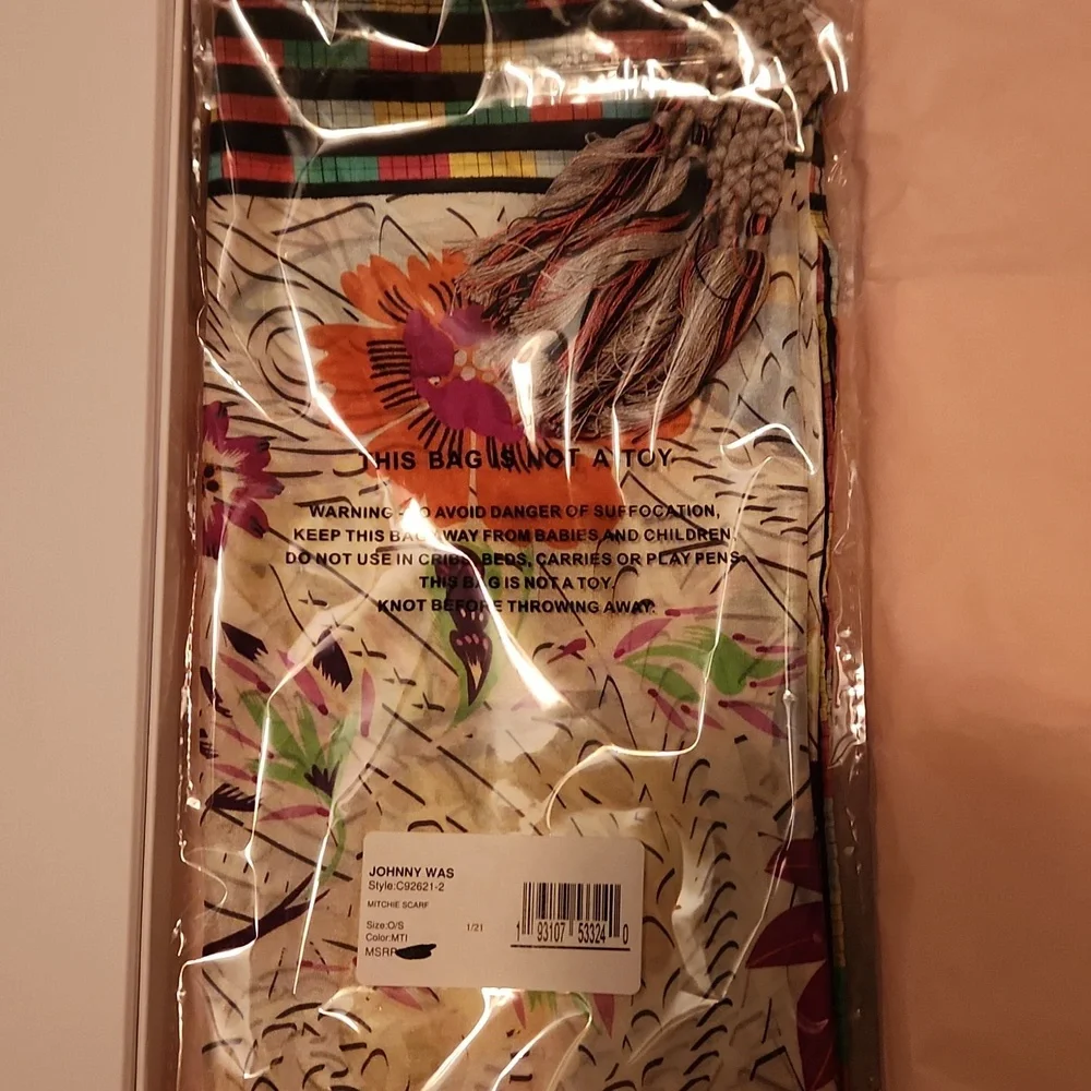 Johnny Was Multicolor Butterfly and Stripe Scarf - Picture 7 of 10